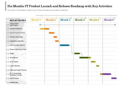 Six months it product launch and release roadmap with key activities