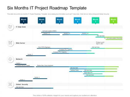 Six months it project roadmap timeline powerpoint template