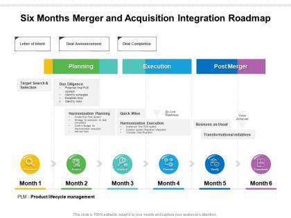 Six months merger and acquisition integration roadmap