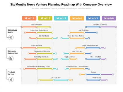 Six months news venture planning roadmap with company overview