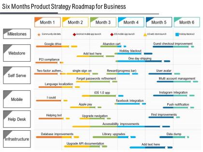 Six months product strategy roadmap for business