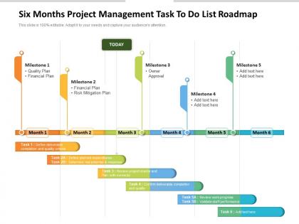 Six months project management task to do list roadmap