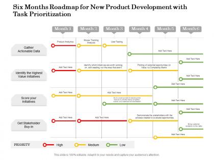 Six months roadmap for new product development with task prioritization