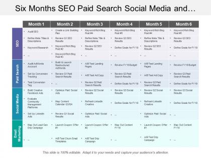 Six months seo paid search social media and digital marketing swimlane