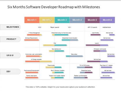 Six months software developer roadmap with milestones
