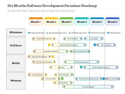 Six months software development swimlane roadmap