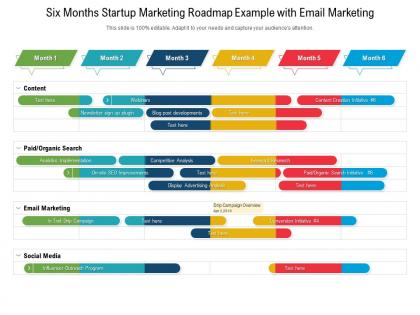 Six months startup marketing roadmap example with email marketing