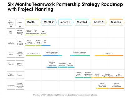 Six months teamwork partnership strategy roadmap with project planning