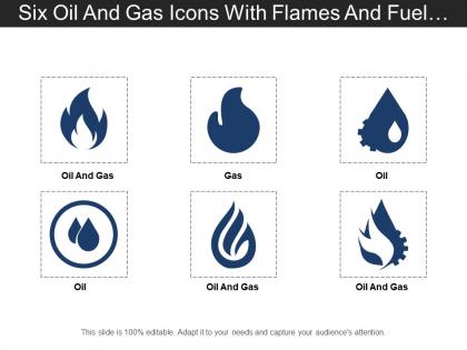 Six oil and gas icons with flames and fuel drop