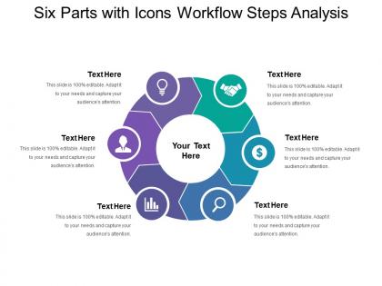 Six parts with icons workflow steps analysis