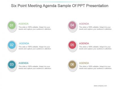 Six point meeting agenda sample of ppt presentation