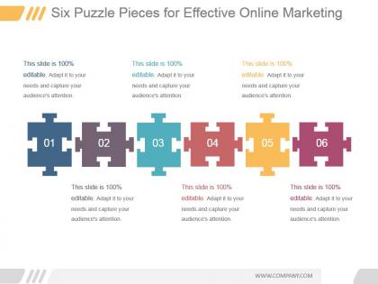 Six puzzle pieces for effective online marketing ppt slides