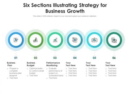 Six sections illustrating strategy for business growth