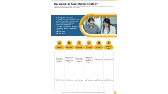 Six Sigma As Operational Strategy One Pager Sample Example Document