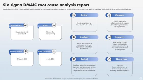 Six Sigma Dmaic Root Cause Analysis Report