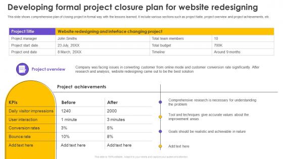Six Sigma Process Improvement Developing Formal Project Closure Plan For Website Redesigning