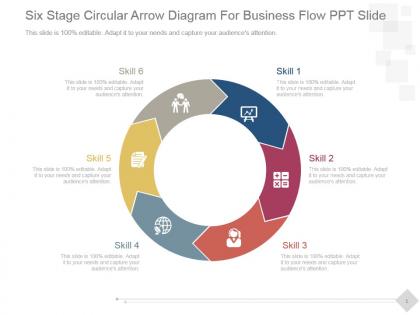 Six stage circular arrow diagram for business flow ppt slide