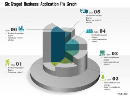 Six staged business application pie graph powerpoint template