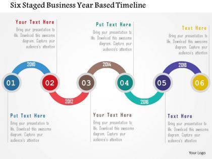 Six staged business year based timeline flat powerpoint design