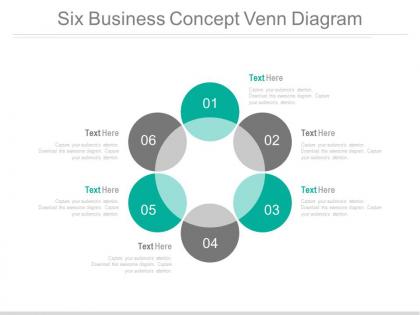 Six staged circle of venn diagram powerpoint slides