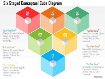 Six staged conceptual cube diagram flat powerpoint design
