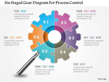 Six staged gear diagram for process control powerpoint template