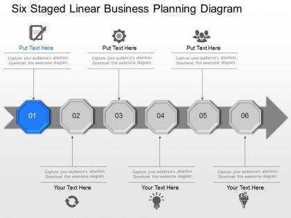 Six staged linear business planning diagram powerpoint template slide