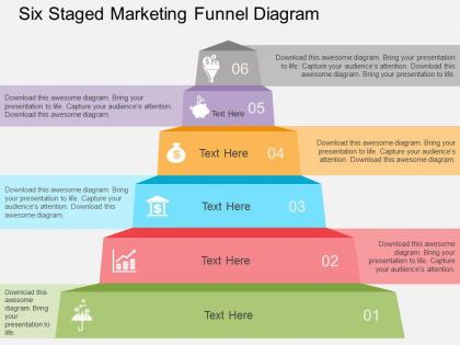 Six staged marketing funnel diagram flat powerpoint design
