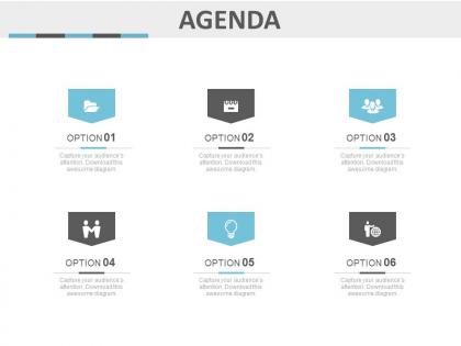 Six staged option business agenda diagram powerpoint slide