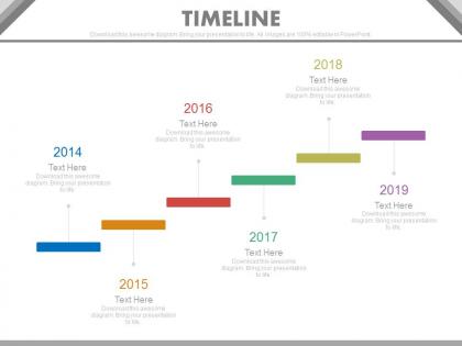 Six staged stair design timeline for business powerpoint slides