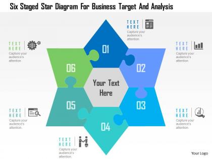 Six staged star diagram for business target and analysis flat powerpoint design