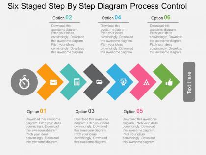 Six staged step by step diagram process control flat powerpoint design