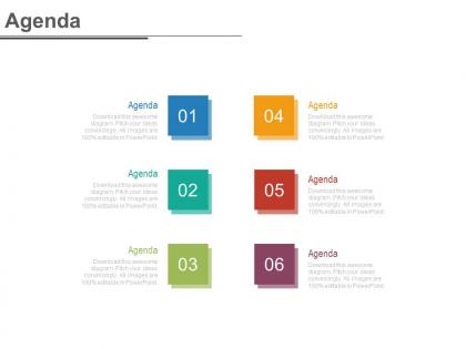 Six staged tags for business agenda analysis powerpoint slides