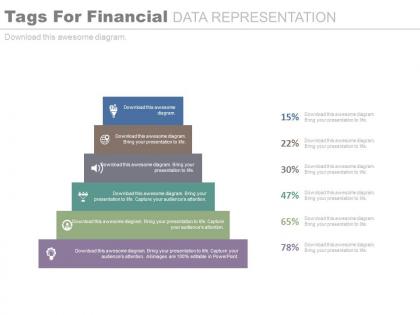 Six staged tags for financial data representation powerpoint slides