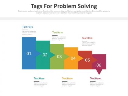 Six staged tags for problem solving flat powerpoint design
