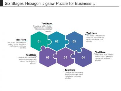 Six stages hexagon jigsaw puzzle for business presentation