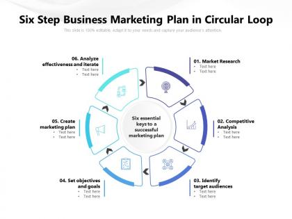 Six step business marketing plan in circular loop