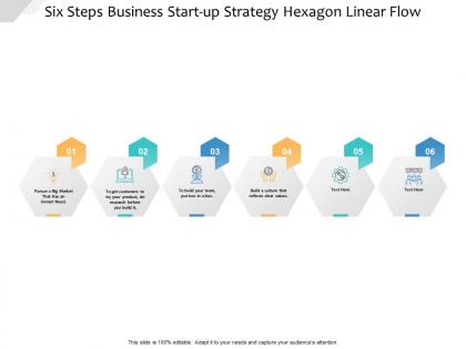 Six steps business start up strategy hexagon linear flow