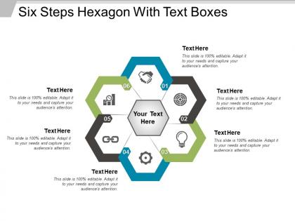 Six steps hexagon with text boxes