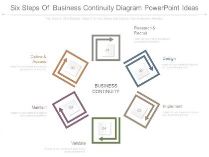Six steps of business continuity diagram powerpoint ideas