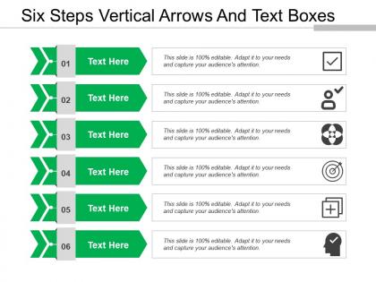 Six steps vertical arrows and text boxes