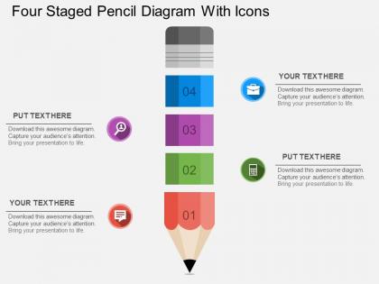 Sj four staged pencil diagram with icons flat powerpoint design