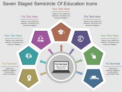 Sk seven staged semicircle of education icons flat powerpoint design