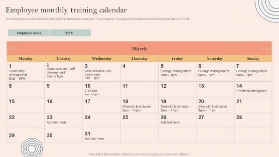 Skill Development Programme Employee Monthly Training Calendar