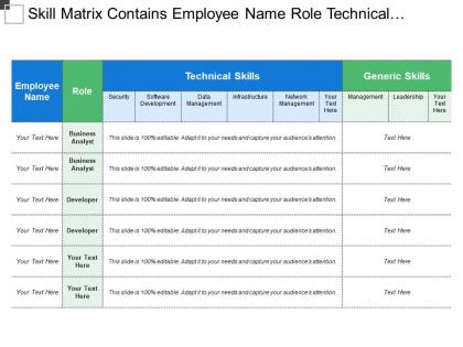 Skill matrix contains employee name role technical and generic