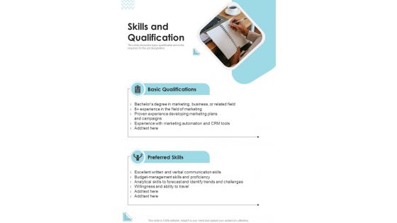 Skills And Qualification Proposal For Marketing Job One Pager Sample Example Document