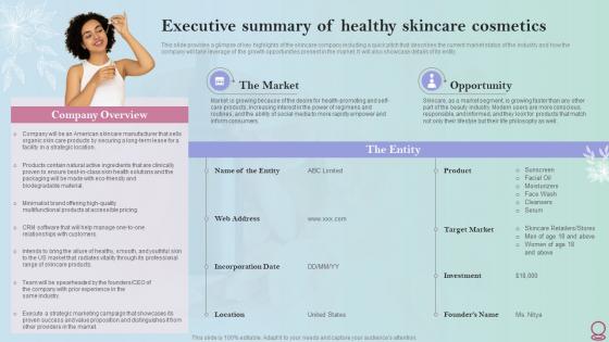 Skincare Industry Business Plan Executive Summary Of Healthy Skincare Cosmetics BP SS