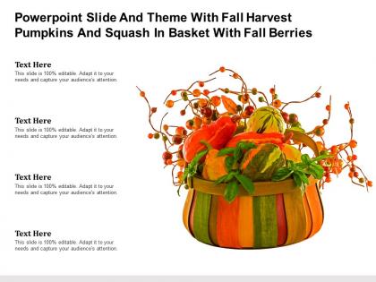 Slide and theme with fall harvest pumpkins and squash in basket with fall berries