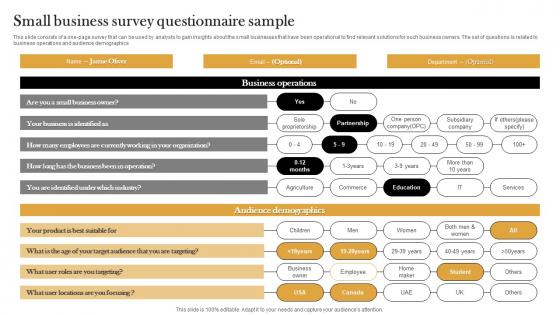 Small Business Survey Questionnaire Sample Survey SS