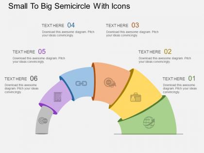 Small to big semicircle with icons flat powerpoint design